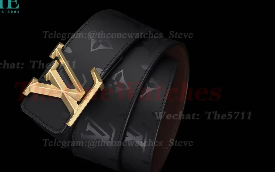 Yellow Gold LV Brass Buckle on Grey Leather Belt 4.0cm