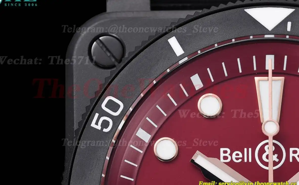 Bell & Rose Instruments BR03 42mm DLC RU Wine Red Dial BRF A2824