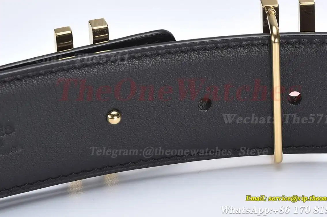 YG Hermes SS Buckle on Brown Black Leather Belt 3.8cm