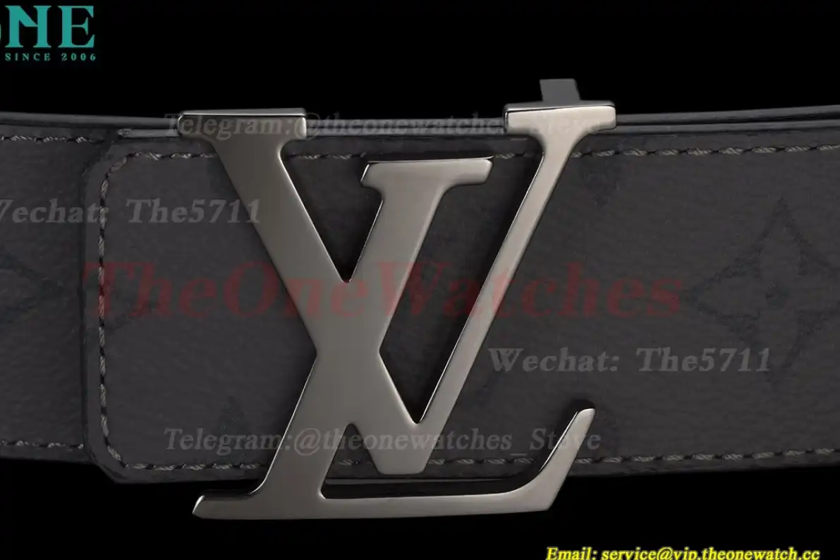 Bright Grey LV Brass Buckle on Grey Leather Belt 4.0cm