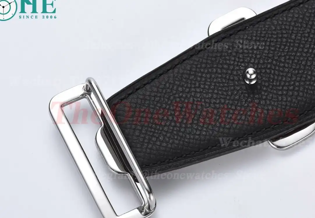 Silver Hermes SS Buckle on Apricot Black Leather Belt 3.8cm