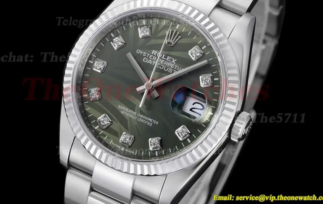 Datejust 126234 36mm Oys SS SS Palm Motif Green Dia VSF VS3235