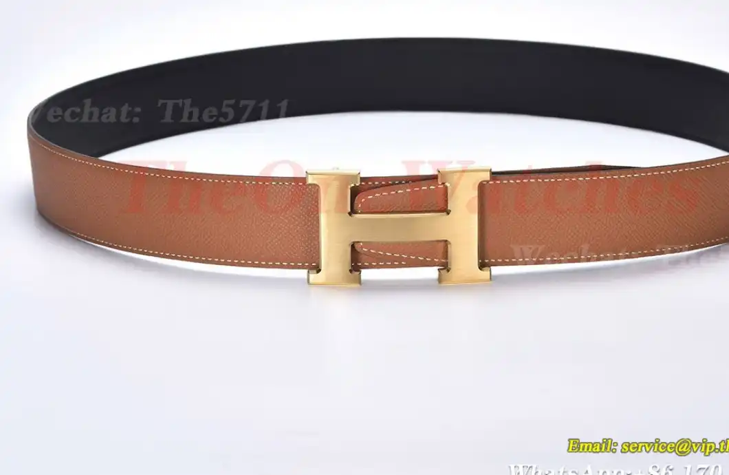 YG Hermes SS Buckle on Brown Black Leather Belt 3.8cm