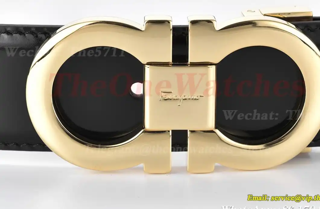 YG Brass Buckle on Black Brown Leather Belt 3.5cm