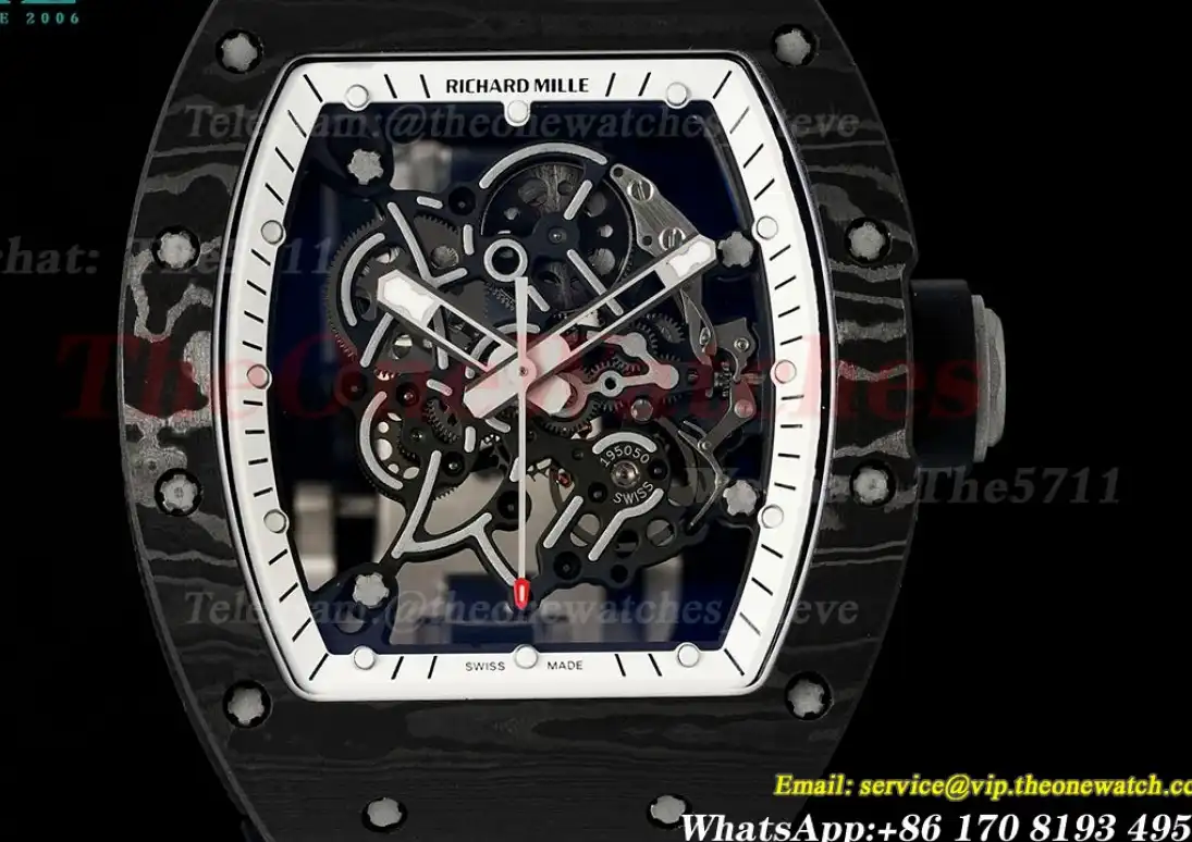 RM055 NTPT RU  White Blk Rehaut on Black Rubber Strap ZF RMUL2 Super Clone