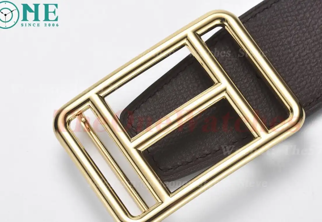 YG Hermes SS Buckle on Brownish Black Leather Belt 3.8cm