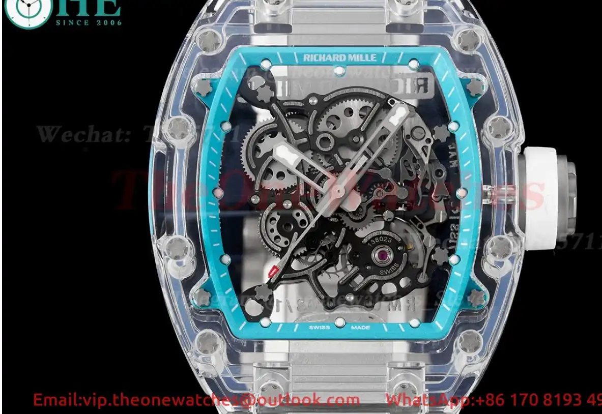 RM055 Transparent Skeleton Dial on White Rubber strap Sonic Clone RMUL2