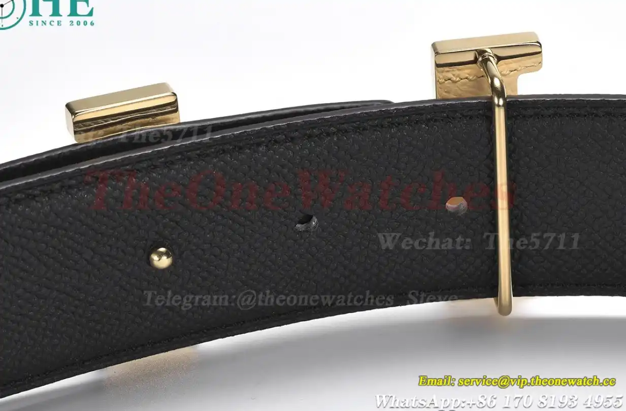 YG Hermes SS Buckle on White Black Leather Belt 3.8cm