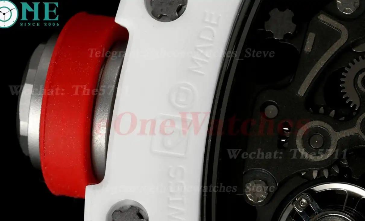 RM055 White Ceramic Red Skeleton Dial On White Rubber Strap T+F RMUL2