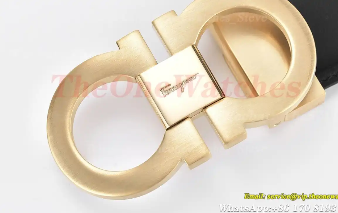 YG Brass Buckle on Black Black Leather Belt 3.5cm