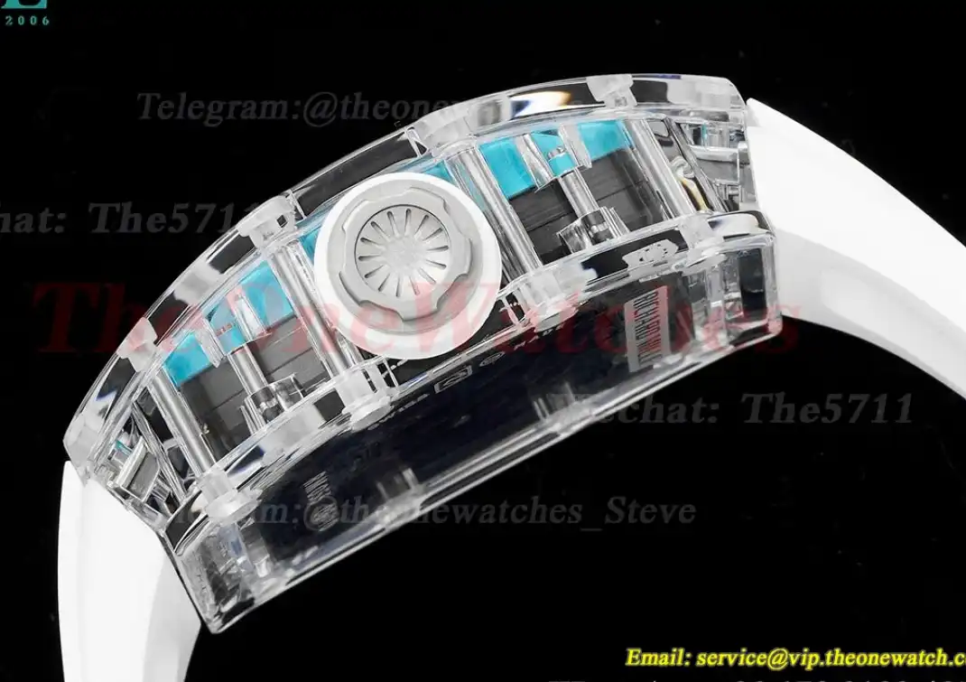 RM055 Transparent Skeleton Dial on White Rubber strap Sonic Clone RMUL2