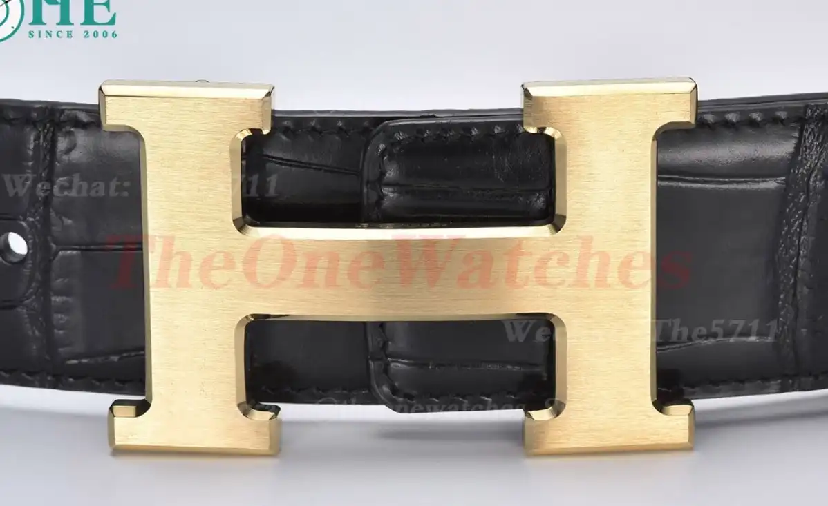 YG Hermes SS Buckle on Black Black Leather Belt 3.8cm