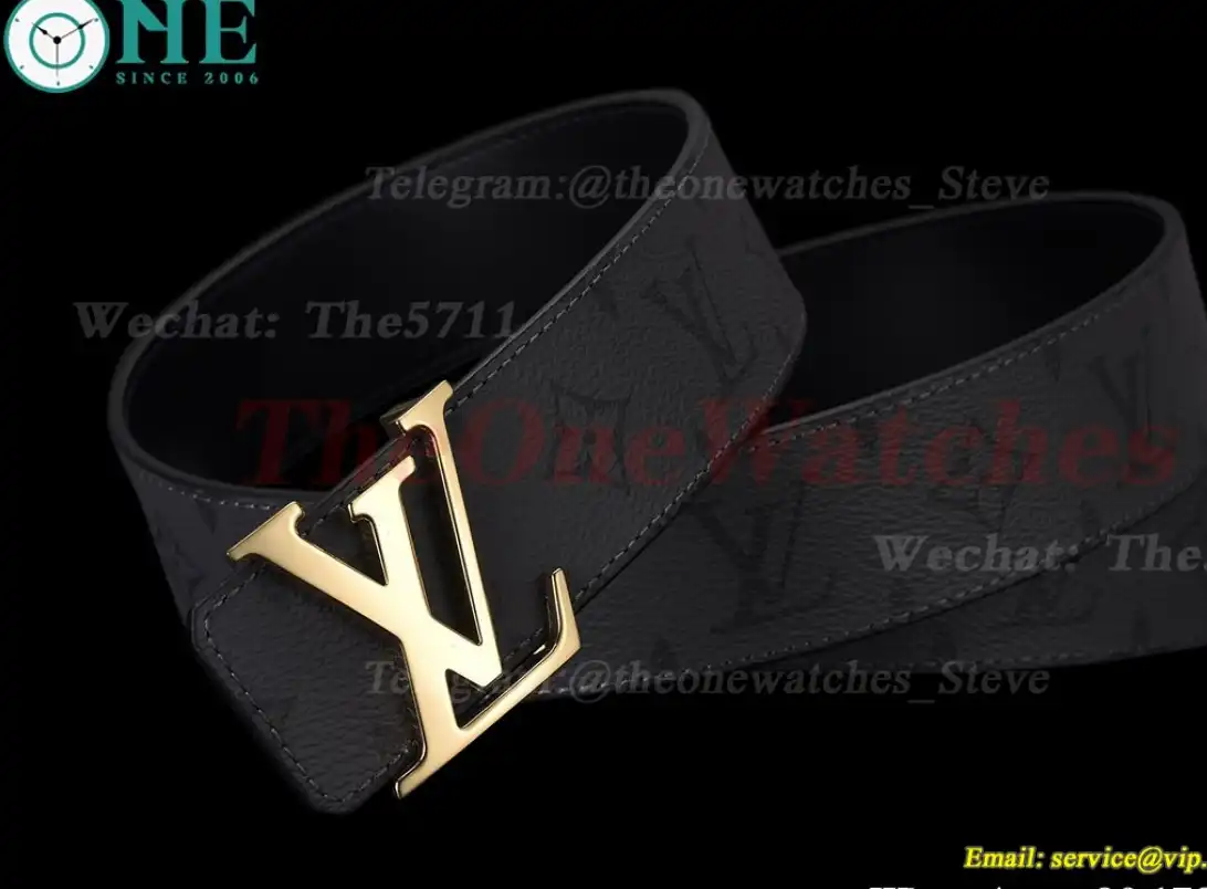 Yellow Gold LV Brass Buckle on Grey Leather Belt 4.0cm