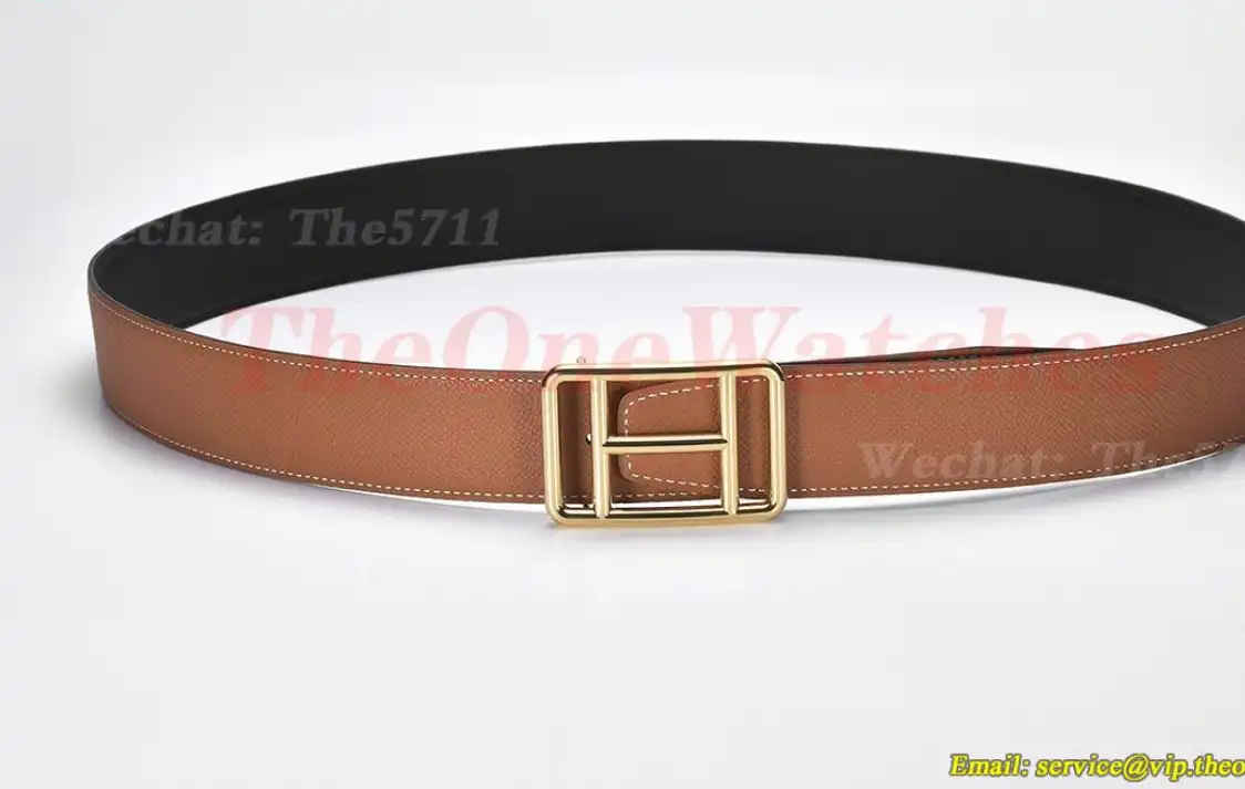 YG Hermes SS Buckle on Brown Black Leather Belt 3.8cm