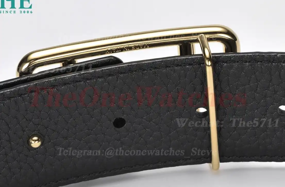 YG Hermes SS Buckle on Black Black Leather Belt 3.8cm