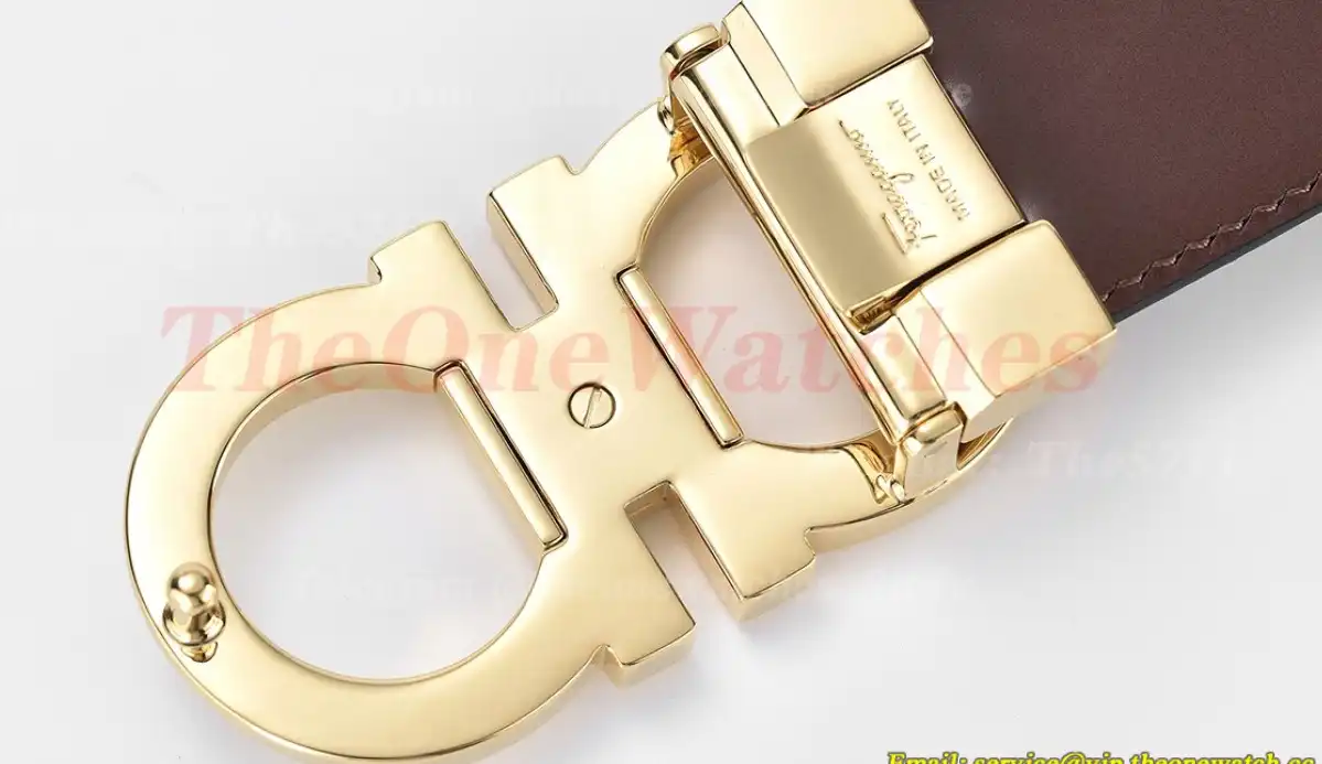 YG Brass Buckle on Black Brown Leather Belt 3.5cm