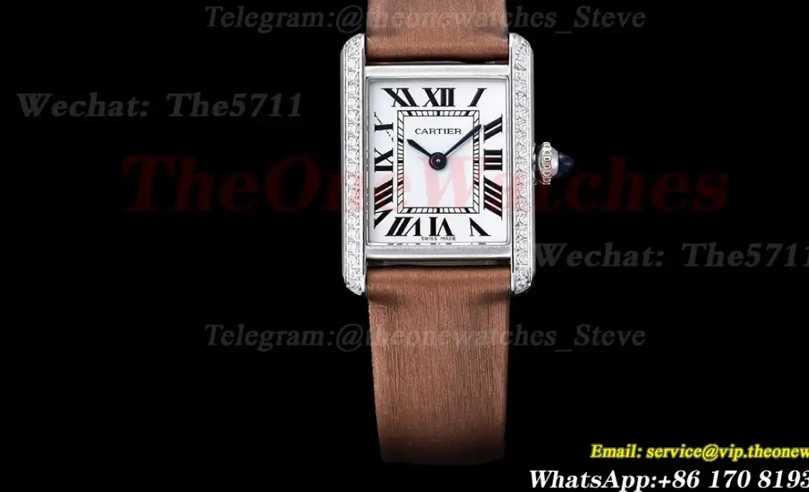 Tank Must Small Diamond Bezel On Brown Satin Strap K11F Quartz