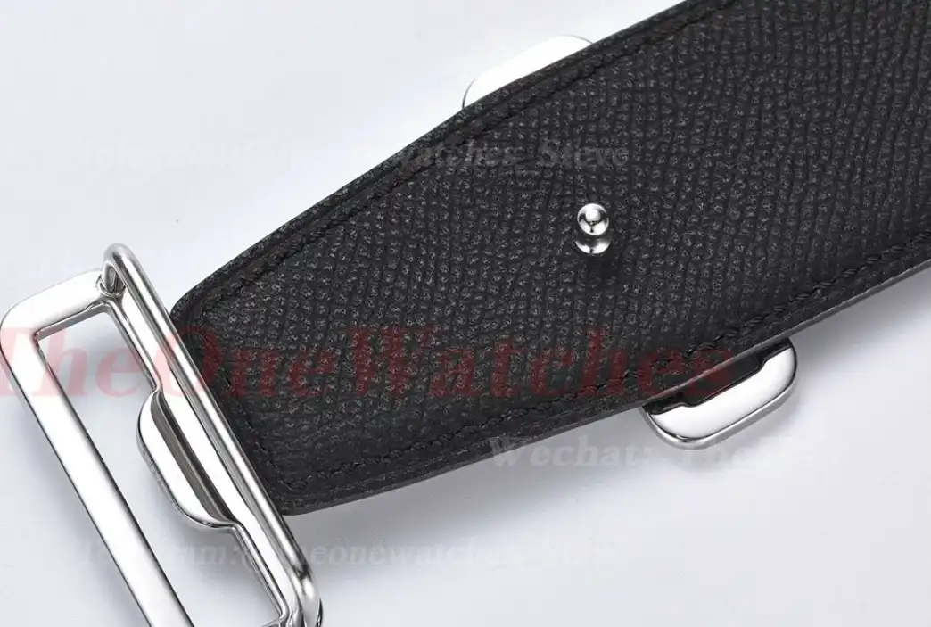 Silver Hermes SS Buckle on Blue Black Leather Belt 3.8cm