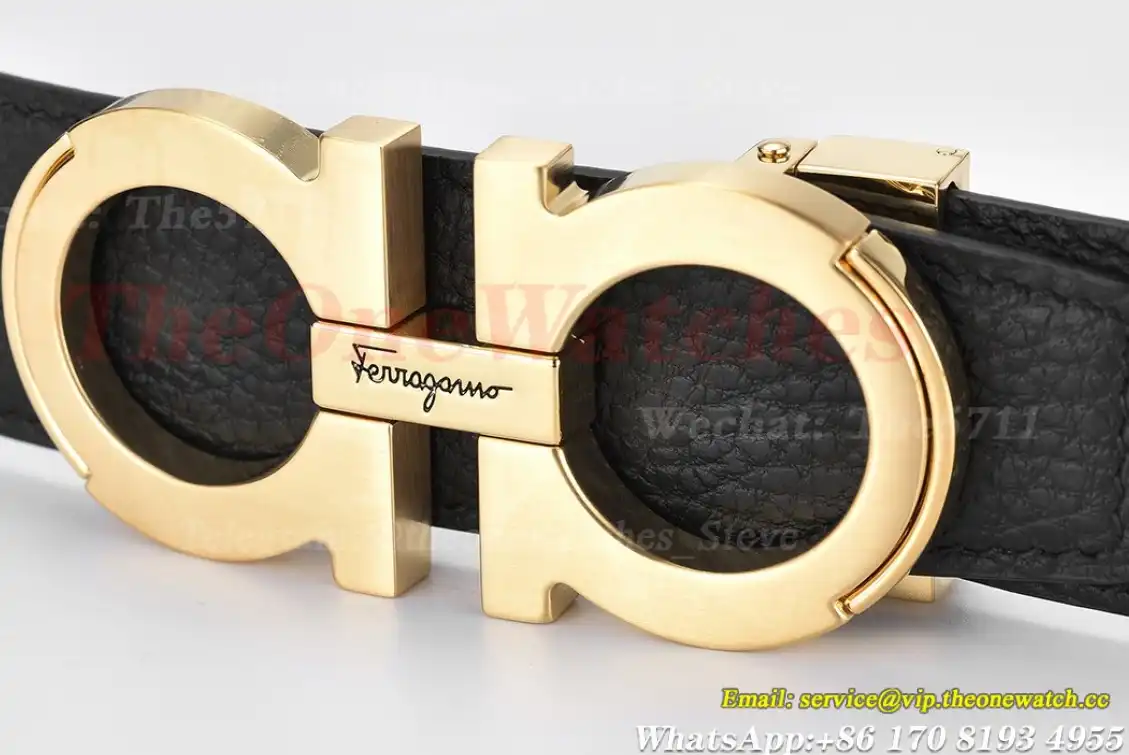 YG Brass Buckle on Black Brownish Leather Belt 3.5cm