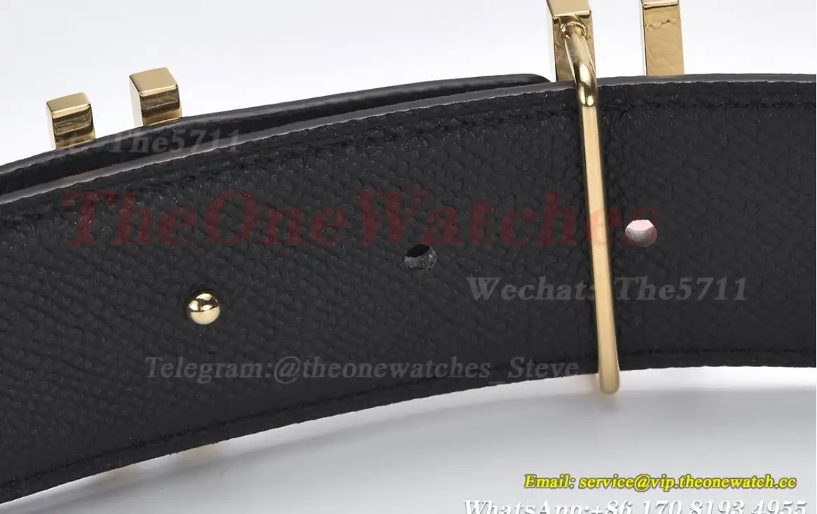 YG Hermes SS Buckle on White Black Leather Belt 3.8cm