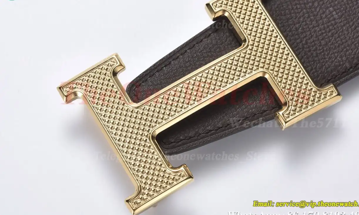 YG Hermes SS Buckle on Brown Black Leather Belt 3.8cm