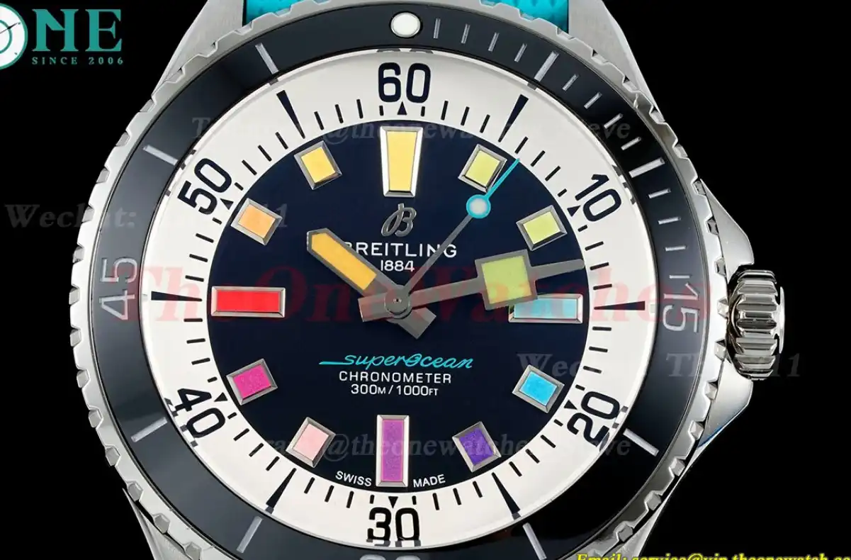 Superocean 42mm SS RU Colorful Dial on Blue Rubber Strap TF A2824