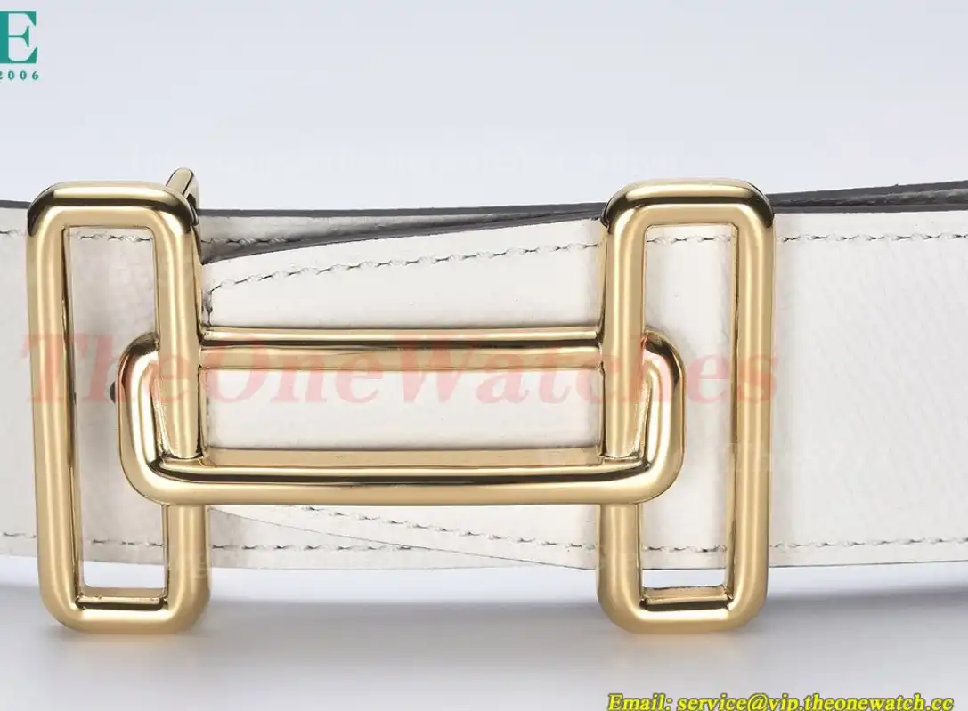 YG Hermes SS Buckle on White Black Leather Belt 3.8cm