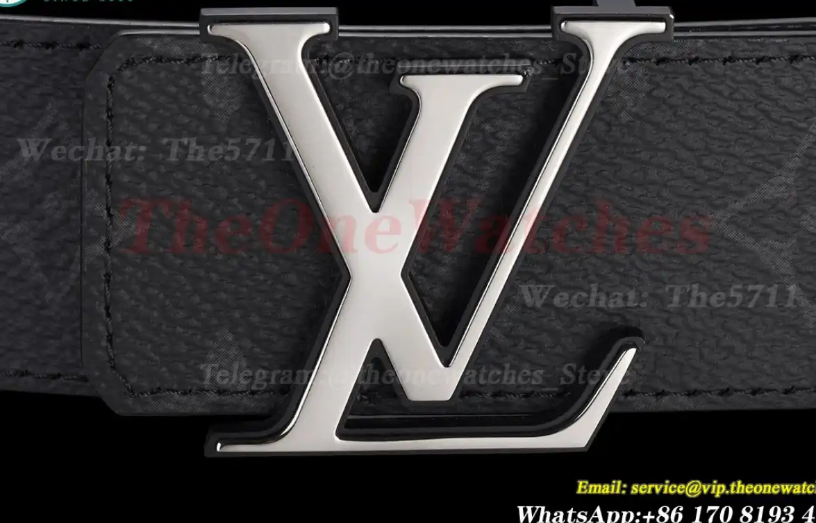 Silver LV Brass Buckle on Grey Leather Belt 4.0cm