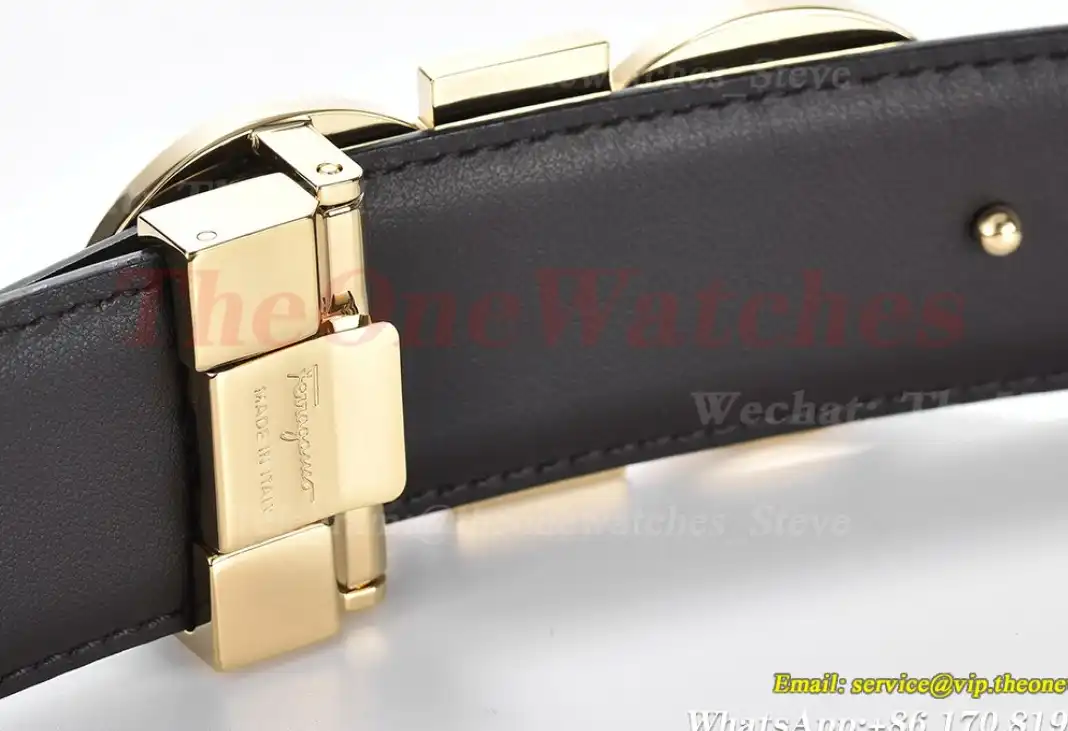 YG Brass Buckle on Black Black Leather Belt 3.5cm