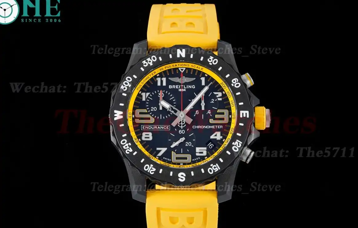 Professional Chronograph PVD Black Dial On Yellow Strap Swiss Quartz