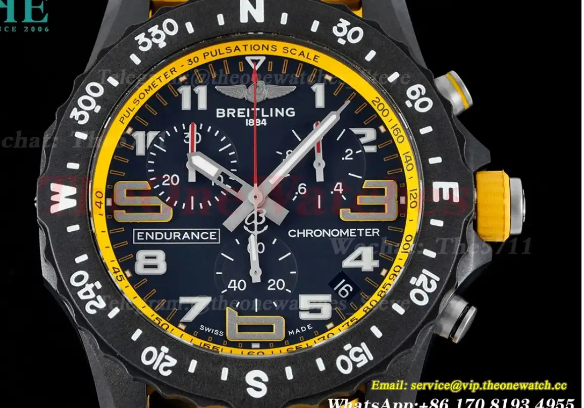 Professional Chronograph PVD Black Dial On Yellow Strap Swiss Quartz