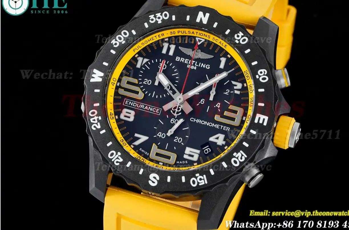 Professional Chronograph PVD Black Dial On Yellow Strap Swiss Quartz