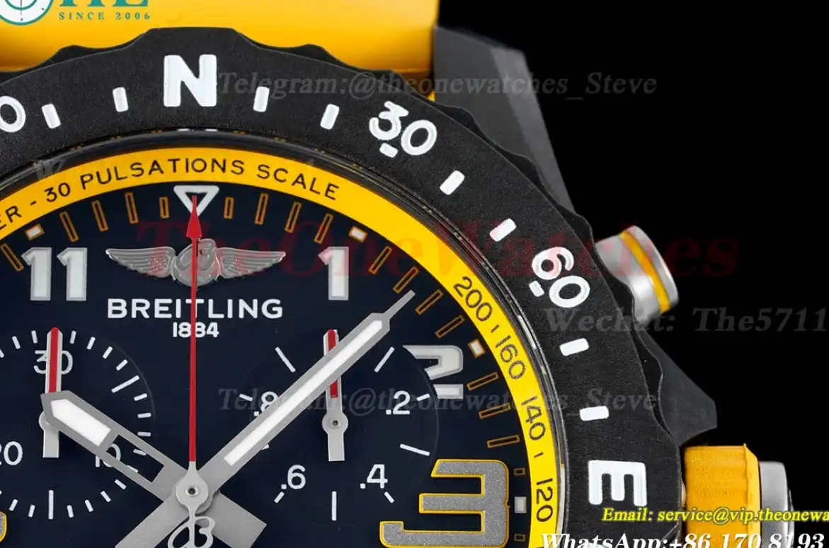 Professional Chronograph PVD Black Dial On Yellow Strap Swiss Quartz