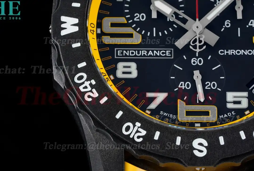 Professional Chronograph PVD Black Dial On Yellow Strap Swiss Quartz