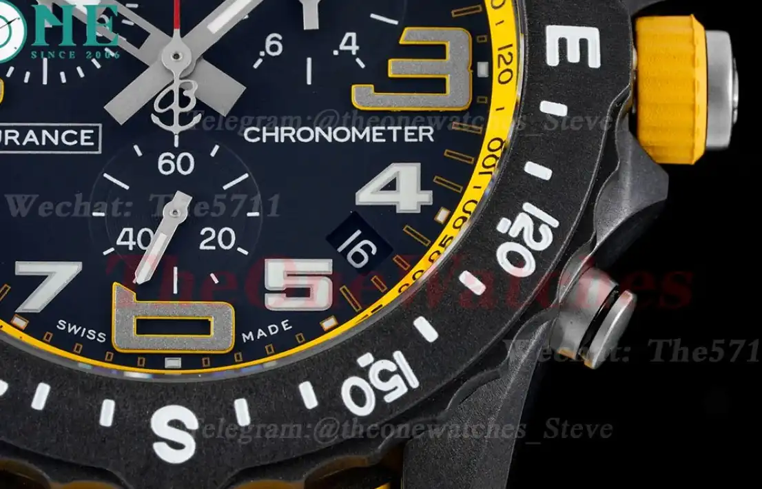 Professional Chronograph PVD Black Dial On Yellow Strap Swiss Quartz