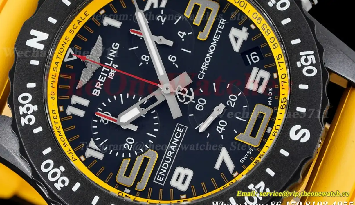 Professional Chronograph PVD Black Dial On Yellow Strap Swiss Quartz