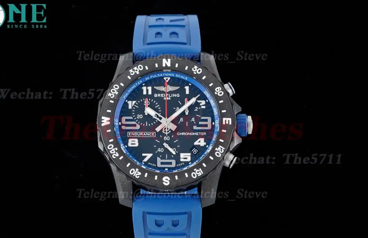 Professional Chronograph PVD Black Dial On Blue Strap Swiss Quartz