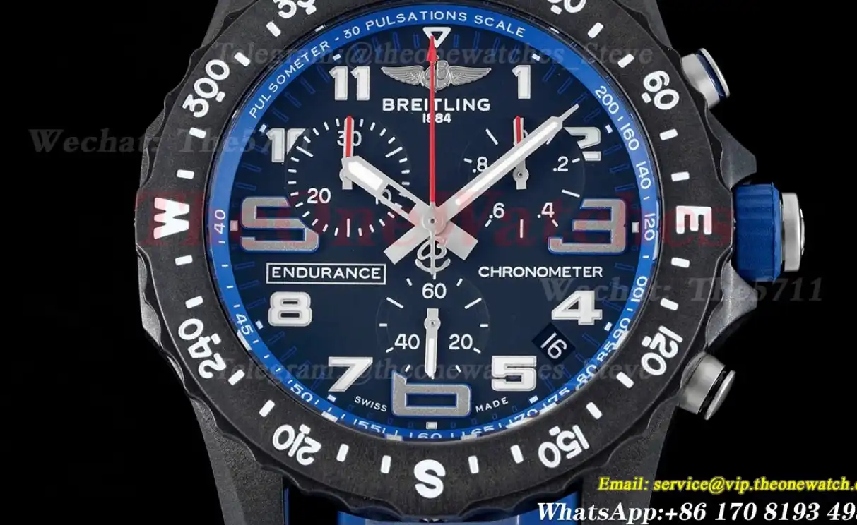 Professional Chronograph PVD Black Dial On Blue Strap Swiss Quartz