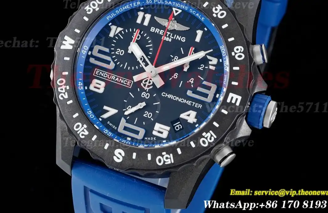 Professional Chronograph PVD Black Dial On Blue Strap Swiss Quartz