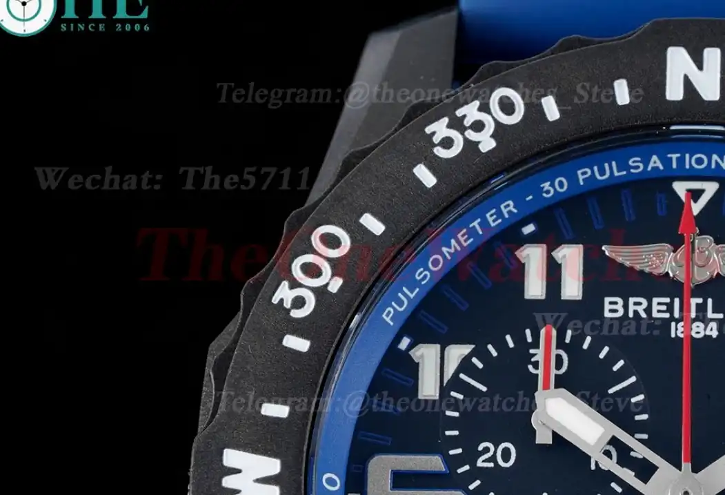 Professional Chronograph PVD Black Dial On Blue Strap Swiss Quartz