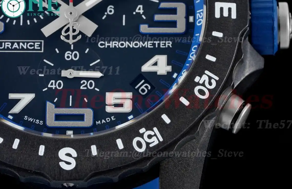 Professional Chronograph PVD Black Dial On Blue Strap Swiss Quartz