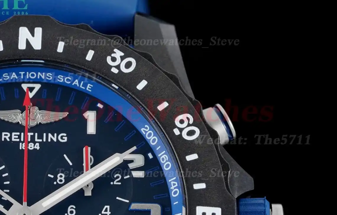 Professional Chronograph PVD Black Dial On Blue Strap Swiss Quartz