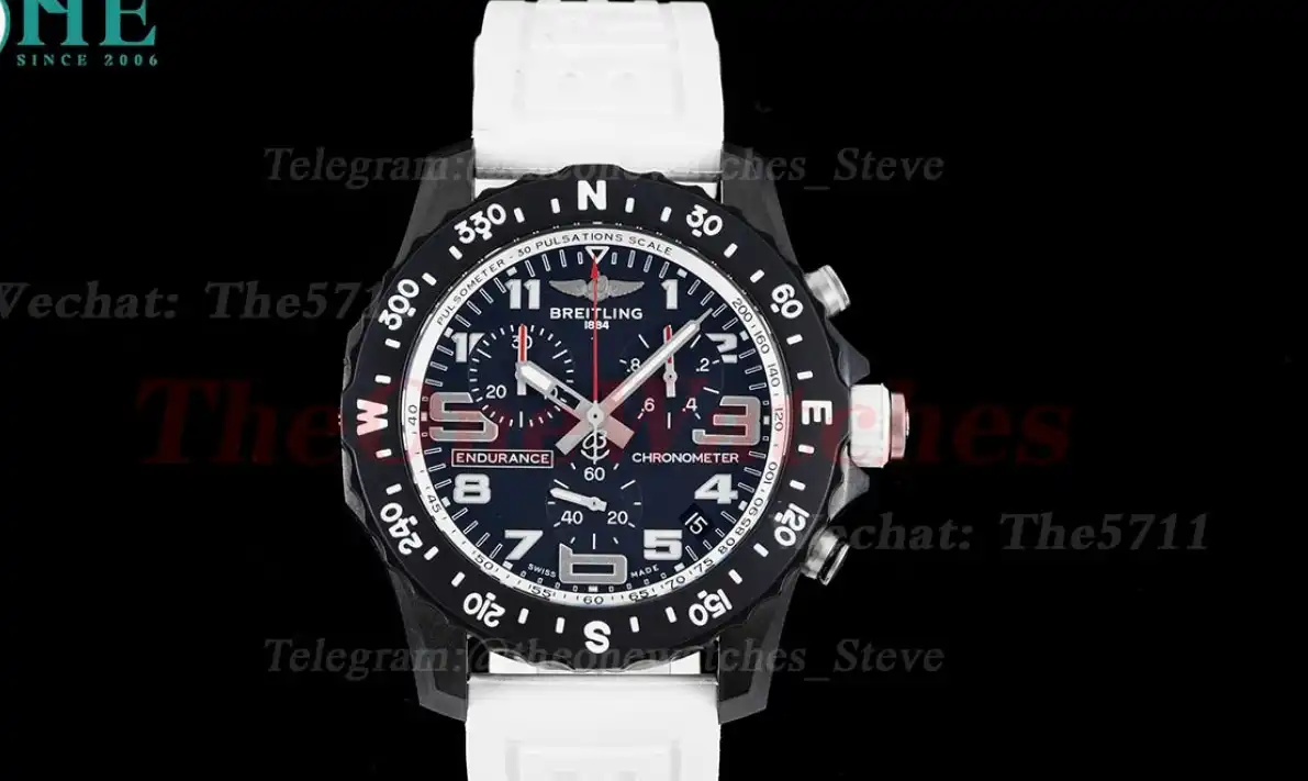 Professional Chronograph PVD Black Dial On White Strap Swiss Quartz