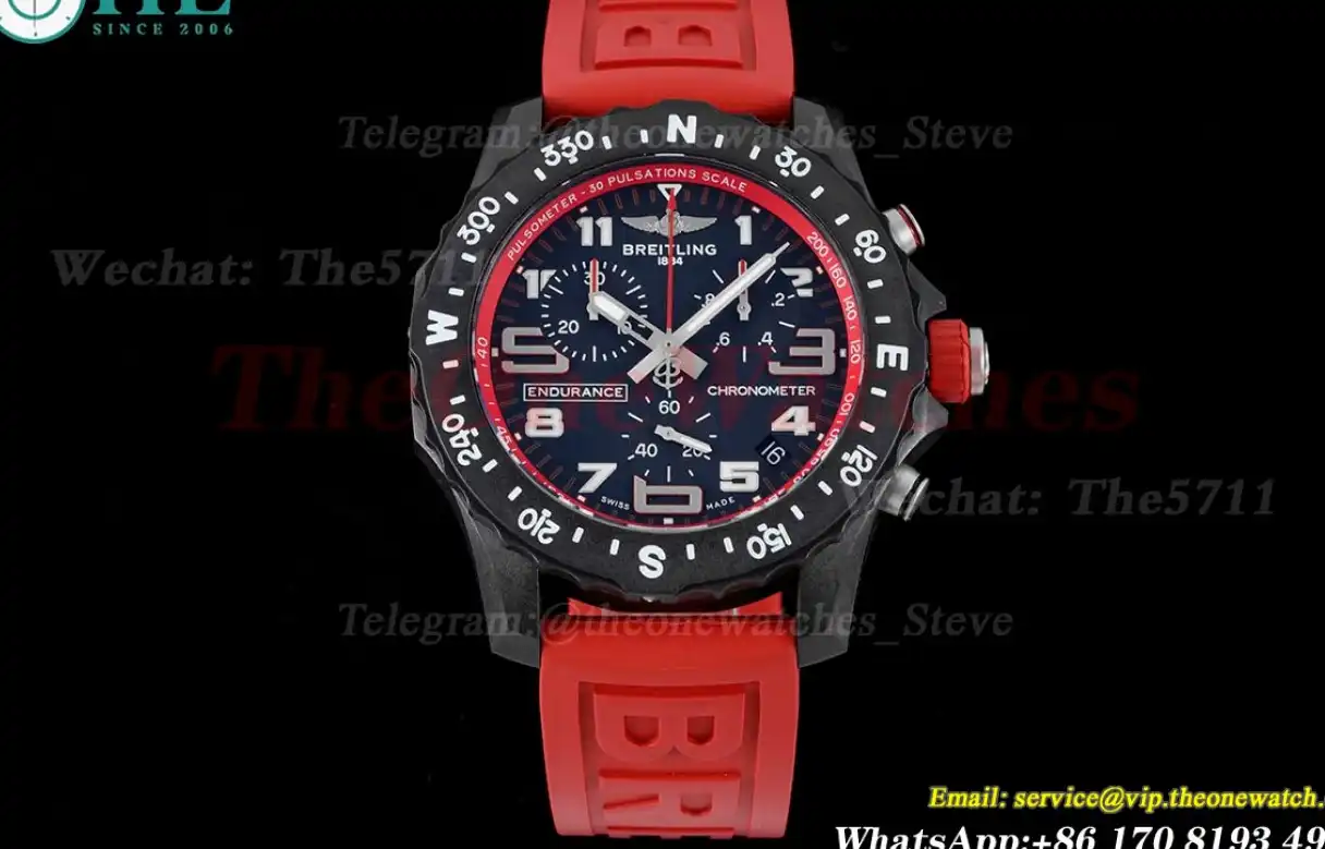 Professional Chronograph PVD Black Dial On Red Strap Swiss Quartz