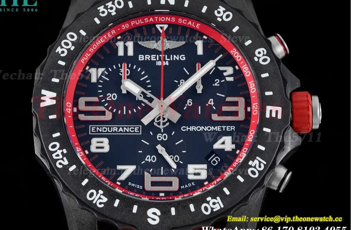 Professional Chronograph PVD Black Dial On Red Strap Swiss Quartz