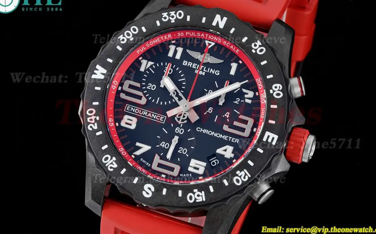 Professional Chronograph PVD Black Dial On Red Strap Swiss Quartz