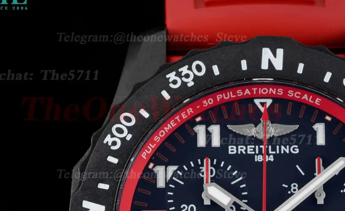 Professional Chronograph PVD Black Dial On Red Strap Swiss Quartz