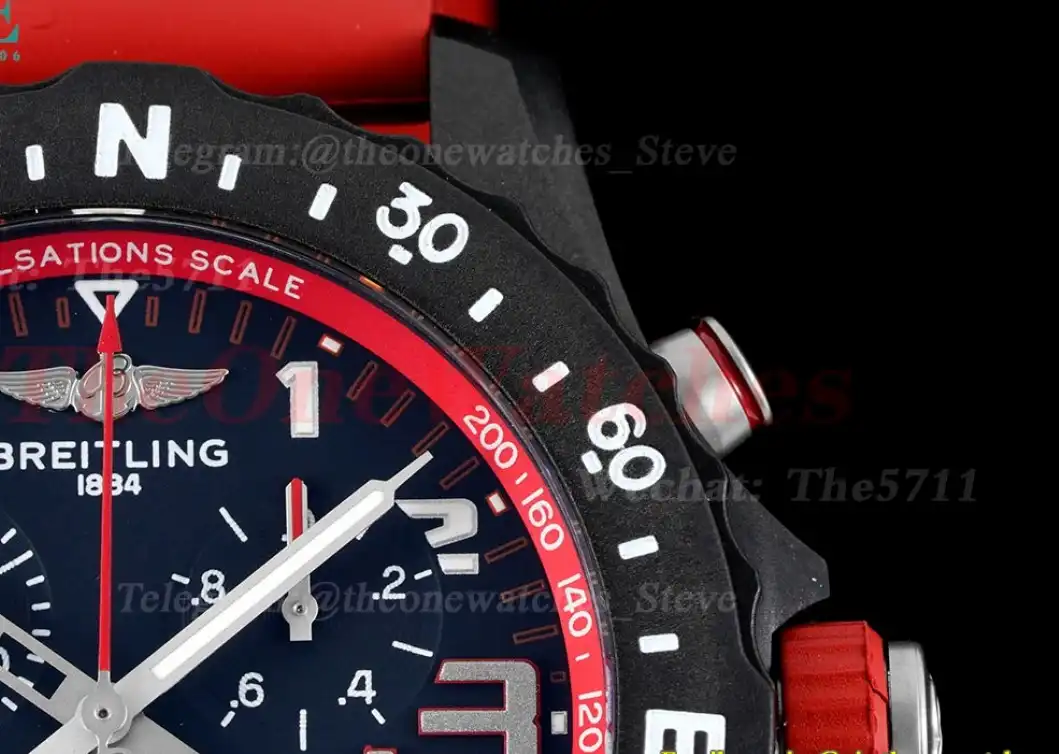 Professional Chronograph PVD Black Dial On Red Strap Swiss Quartz