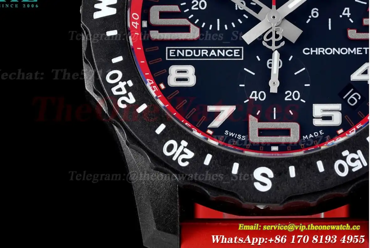 Professional Chronograph PVD Black Dial On Red Strap Swiss Quartz