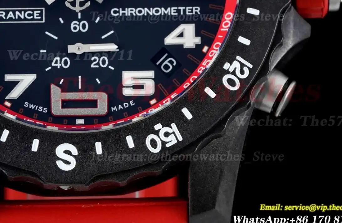 Professional Chronograph PVD Black Dial On Red Strap Swiss Quartz